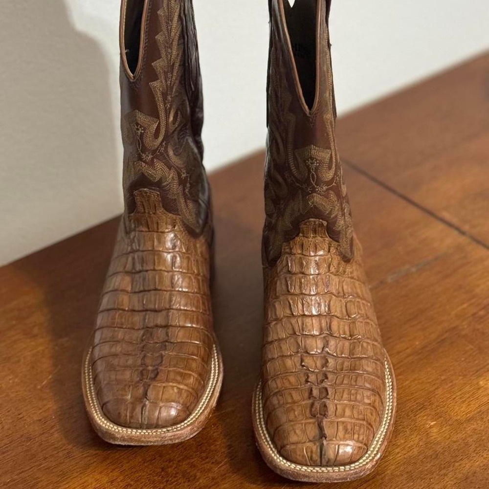 Lucchese Mens Caiman Exotic Western Cowboy Boots Brown CL8126 7 D